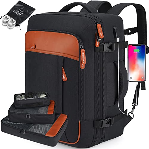 Lumesner Carry on Travel Backpacks, Extra Large 40L Flight Approved for Men & Women,Expandable Suitcase backpack (Black (Backpack With 4 Packing Cubes)) - Image 1