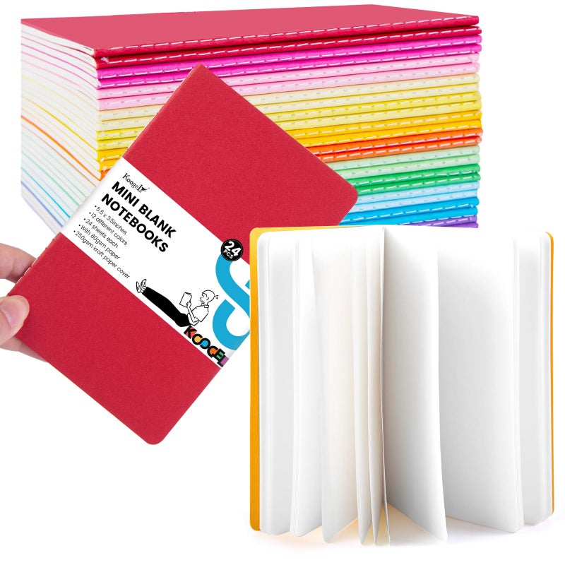 Koogel 24 Pack Mini Pocket Notebooks, Small Blank Notebooks 3.5 x 5.5 Inch Memo Steno Tiny Notepad Bulk 48 Pages of each Journals for Kids Students Nursing School Essentials Office Supplies 12 Colors - Image 1