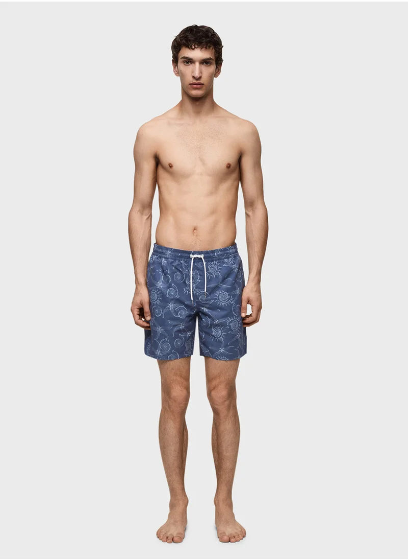 مانجو مان Casual Marine Print Shorts