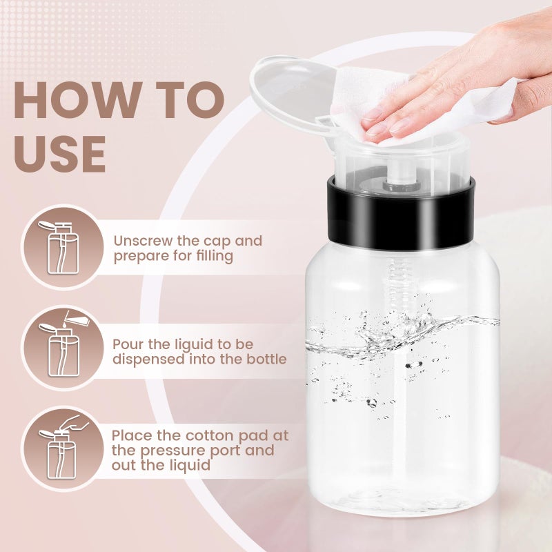 YAMYONE Nail Polish Remover Pump, YAMYONE 2 Pack Acetone Pump Dispenser, Alcohol Dispenser Push Down Empty Lockable Pump Dispenser Bottle for Nail Polish and Makeup Remover, 200ml(6.8oz) - Image 2