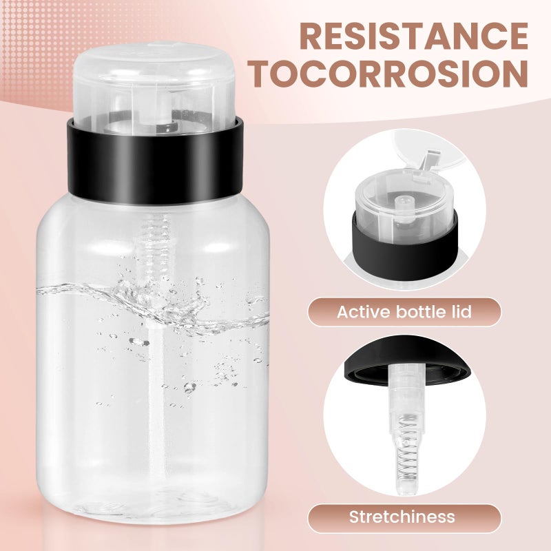 YAMYONE Nail Polish Remover Pump, YAMYONE 2 Pack Acetone Pump Dispenser, Alcohol Dispenser Push Down Empty Lockable Pump Dispenser Bottle for Nail Polish and Makeup Remover, 200ml(6.8oz) - Image 3