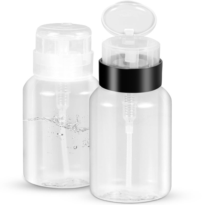 YAMYONE Nail Polish Remover Pump, YAMYONE 2 Pack Acetone Pump Dispenser, Alcohol Dispenser Push Down Empty Lockable Pump Dispenser Bottle for Nail Polish and Makeup Remover, 200ml(6.8oz) - Image 1