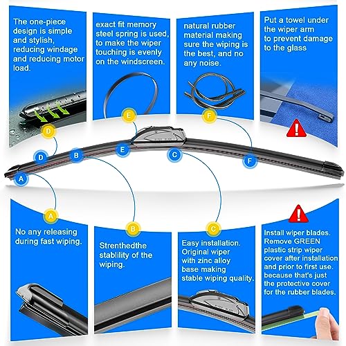 RAINTOK Windshield Wiper Blade Set Replacement for 2007-2016 Jeep Compass Original Equipment Replacement Front Rear Wiper Blades-22"/20"/11" (Set of 3) U/J Hook - Image 3