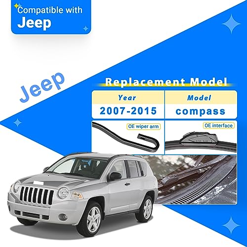 RAINTOK Windshield Wiper Blade Set Replacement for 2007-2016 Jeep Compass Original Equipment Replacement Front Rear Wiper Blades-22"/20"/11" (Set of 3) U/J Hook - Image 2