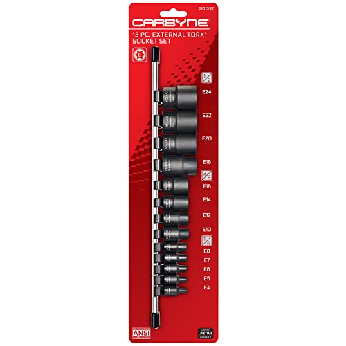 CARBYNE 13-Piece External Torx (eTorx, Female Torx) Socket Set, E4 to E24 | Chrome Vanadium Steel, 1/4, 3/8 & 1/2 inch Drive • From a Family-Run Tool Company Based in the U.S.A. - Image 1