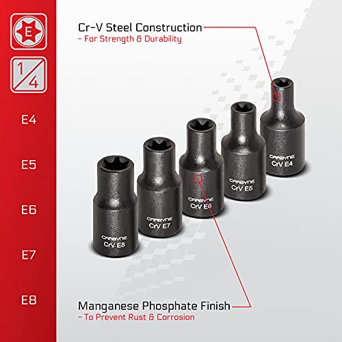 CARBYNE 13-Piece External Torx (eTorx, Female Torx) Socket Set, E4 to E24 | Chrome Vanadium Steel, 1/4, 3/8 & 1/2 inch Drive • From a Family-Run Tool Company Based in the U.S.A. - Image 5