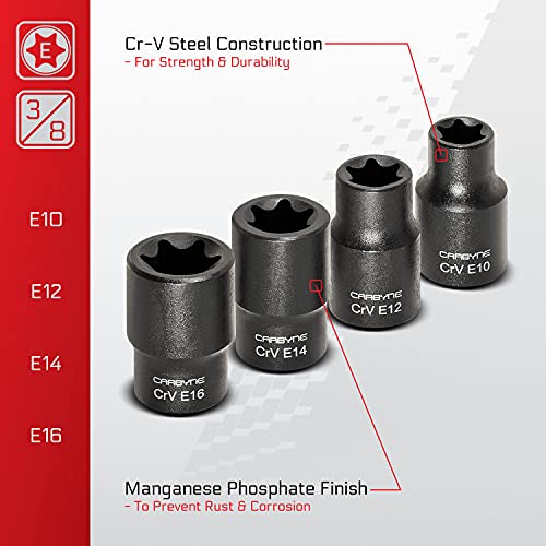 CARBYNE 13-Piece External Torx (eTorx, Female Torx) Socket Set, E4 to E24 | Chrome Vanadium Steel, 1/4, 3/8 & 1/2 inch Drive • From a Family-Run Tool Company Based in the U.S.A. - Image 4