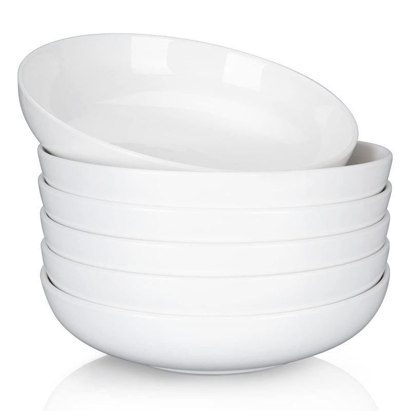 Cibeat 22 Ounce Porcelain Pasta Bowls Set 6 Pack Premium Ceramic Large Capacity Plates for Salad and Soup  Serving Bowl  Microwave & Dishwasher Safe (White) - Image 1