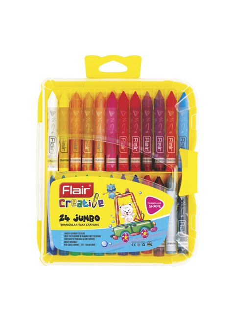 FLAIR Creative Series 24 Shades Triangular Wax Crayons Box Pack Easily Washable Smooth Bright Crayons Triangular Shape For Easy Grip NonToxic Safe For Childrens Pack Of 1