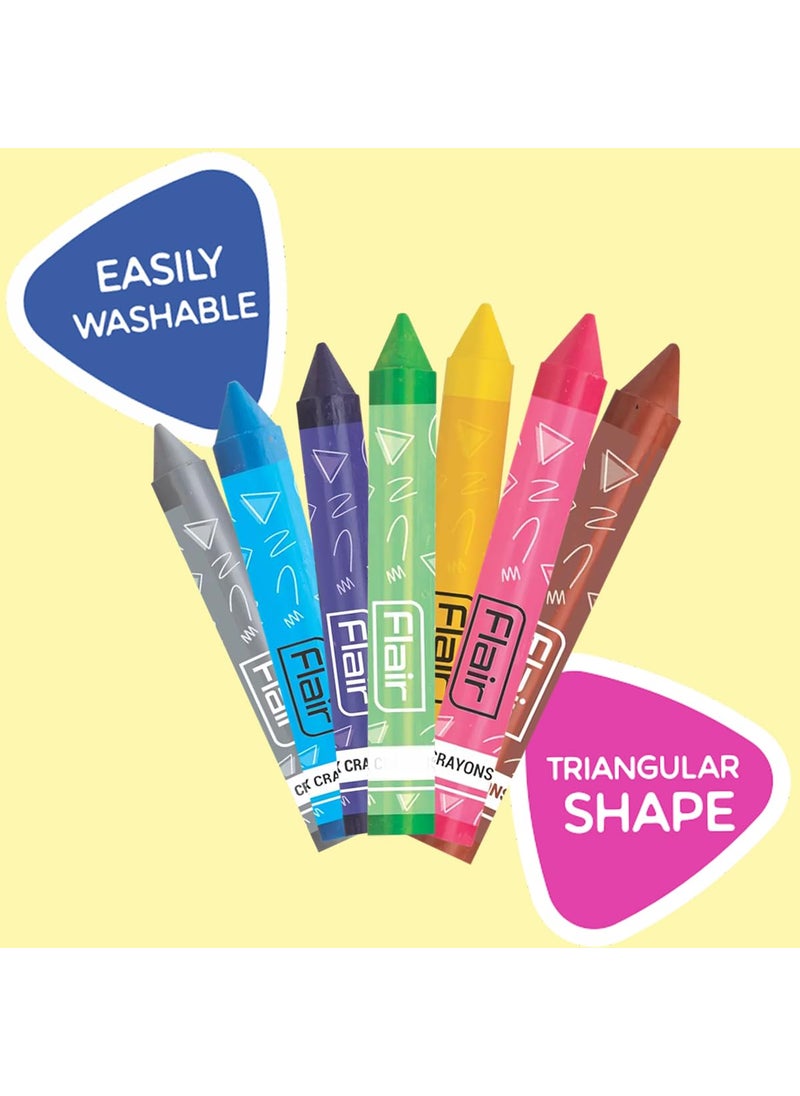 FLAIR Creative Series 24 Shades Triangular Wax Crayons Box Pack Easily Washable Smooth Bright Crayons Triangular Shape For Easy Grip NonToxic Safe For Childrens Pack Of 1