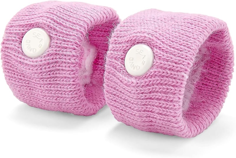 سوار سي-باند لمكافحة الغثيان بالضغط على نقاط الوخز بالإبر للحركة وغثيان الصباح - 1 زوج وردي