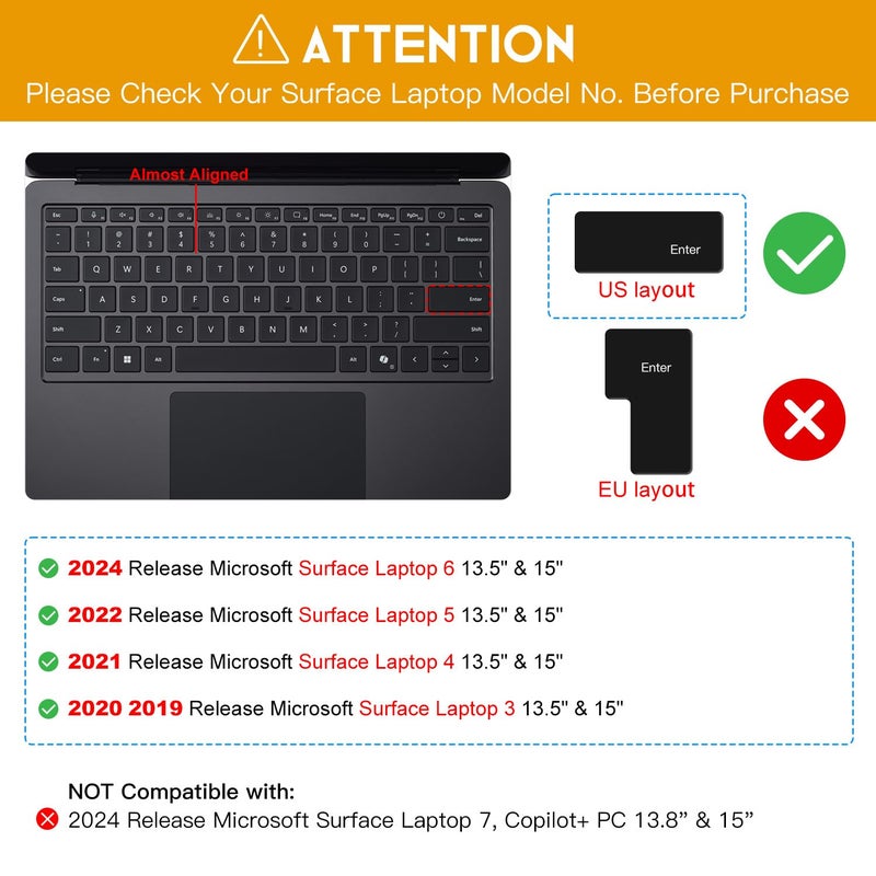 CaseBuy Clear Ultra Thin Keyboard Cover for 2023-2019 Microsoft Surface Laptop 6, 5, 4, 3, 13" & 15" Touchscreen Keyboard Protector Skin (Not Fit 2024-2025 Surface Laptop 7 13.8 & 15") - Image 2