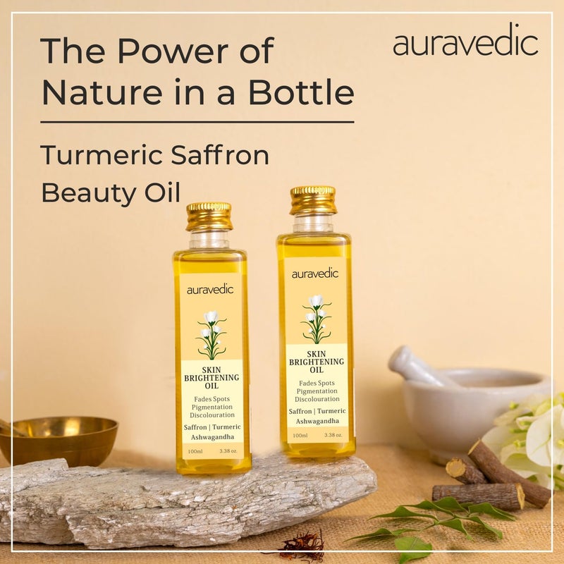 Auravedic Auravedic Saffron Face Oil For Glowing Skin 100 ml Pack of 2 Ashwagandha Turmeric Face Serum For Pigmentation And Dark Spot Serum For Women Glowing Skin Face Body Oil After Bath For Daily Use  - Image 2