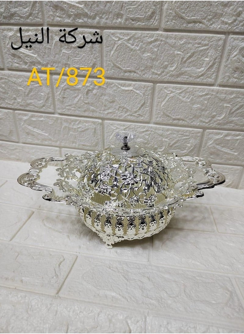 ماركة غير محددة طبق تقديم حلويات، بونبونيرة ديكورية للمنزل والمطبخ والمكتب مع غطاء - فضي (دائري)،  - Image 1
