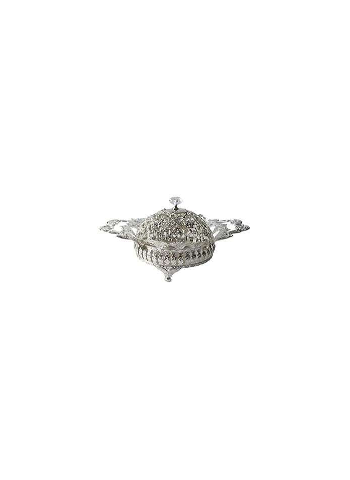 ماركة غير محددة طبق تقديم حلويات، بونبونيرة ديكورية للمنزل والمطبخ والمكتب مع غطاء - فضي (دائري)،  - Image 2