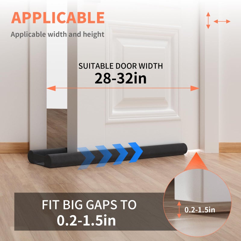 BKSAI Door Draft Stopper for Bottom of Door, Upgraded Under Door Gap Filler for Big Gap, No Folding Required, Flexible Installation Door Sweep soundproofing Strip for Home & Apartment, 28-32in, Black - Image 4