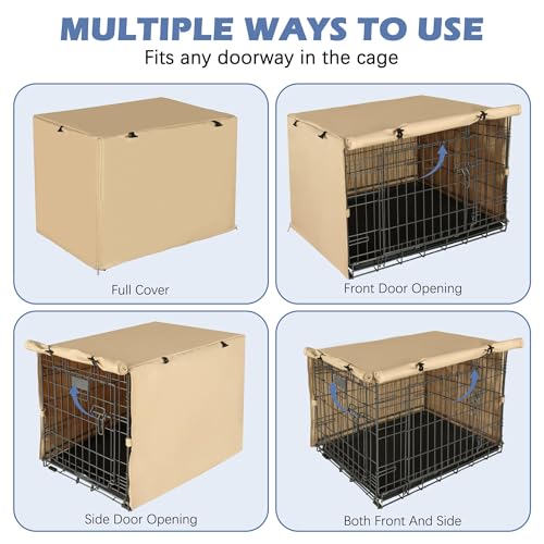 Akinerri Dog Crate Cover - Double Door Waterproof Pet Kennel Cover, Durable 600D Polyester Protective Cage Cover for 24/30/36/42/48 Inch Dog Crate - Beige - Image 4