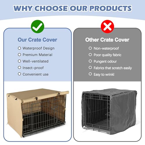 Akinerri Dog Crate Cover - Double Door Waterproof Pet Kennel Cover, Durable 600D Polyester Protective Cage Cover for 24/30/36/42/48 Inch Dog Crate - Beige - Image 3