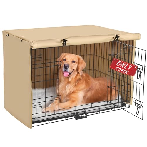 Akinerri Dog Crate Cover - Double Door Waterproof Pet Kennel Cover, Durable 600D Polyester Protective Cage Cover for 24/30/36/42/48 Inch Dog Crate - Beige - Image 1