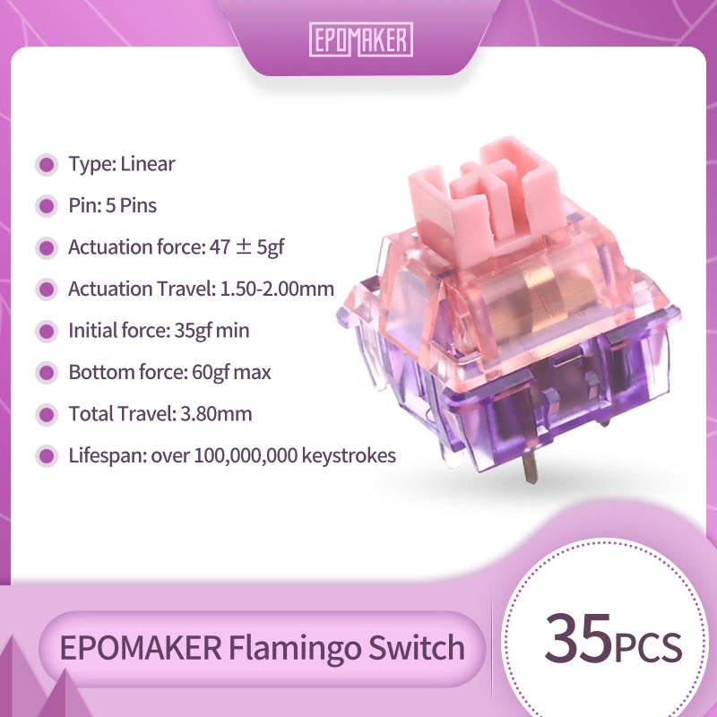EPOMAKER Gaming Keyboard Switches, 35 PCS, Linear/Tactile Switch, 5-Pin Pre-Lubed Switch, Creamy Switches, Compatible with MX Keycaps for Mechanical Keyboard (Flamingo, Linear) - Image 2