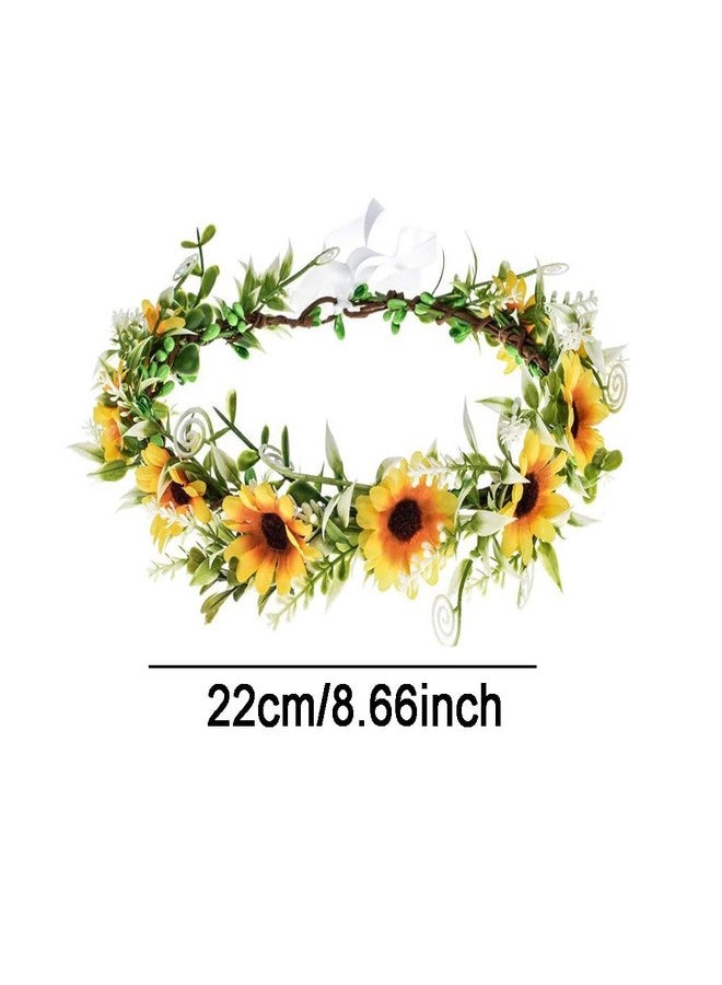 Elandy Sunflower Crown Wreath Headband With Ribbon Floral Garland Headpiece Hair Wreaths for Wedding Bridal Party Festival - Image 2