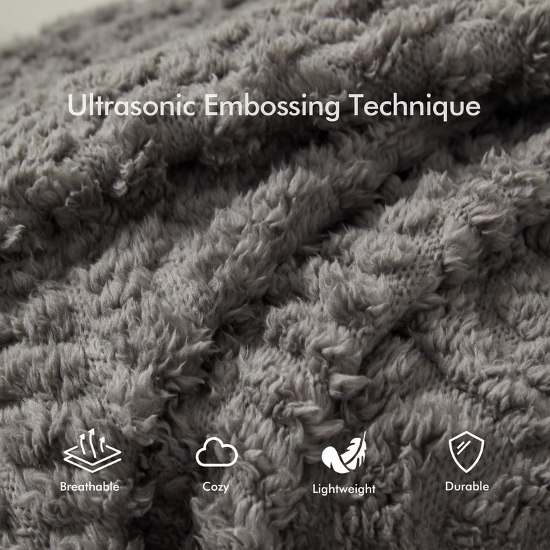 Royoliving Fuzzy Sherpa Wearable Fleece Blanket with Pockets for Adults, Ultra Soft Plush Shawl Throw Blankets (Grey, 58'' x 64'') - Image 3