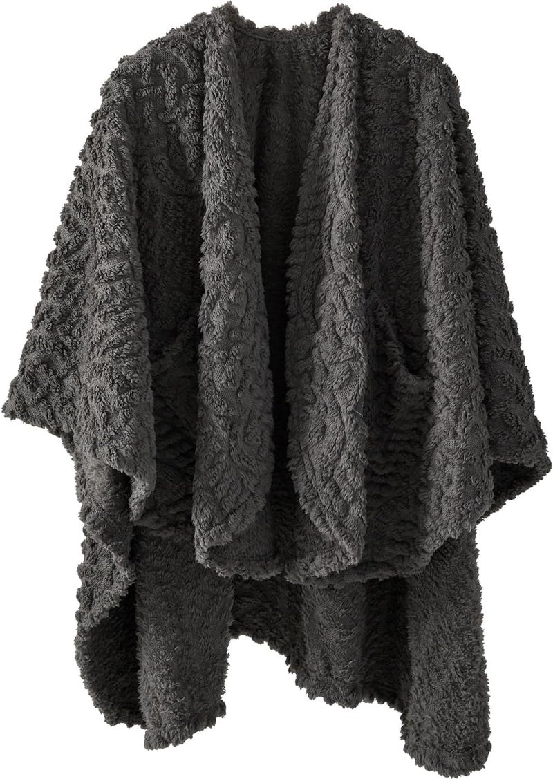 Royoliving Fuzzy Sherpa Wearable Fleece Blanket with Pockets for Adults, Ultra Soft Plush Shawl Throw Blankets (Grey, 58'' x 64'') - Image 1