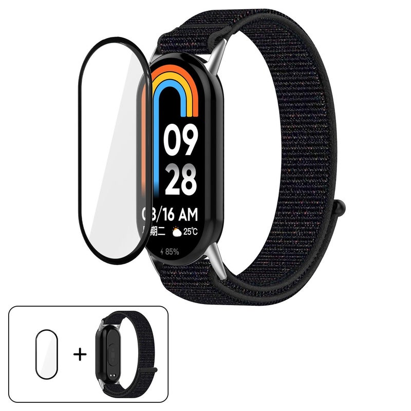 erorex For Xiaomi Smart Band 10 / 10 Nfc Nylon Hook And Loop Fastener Watch Band With 3D Curved Film(Official Black) - Image 1