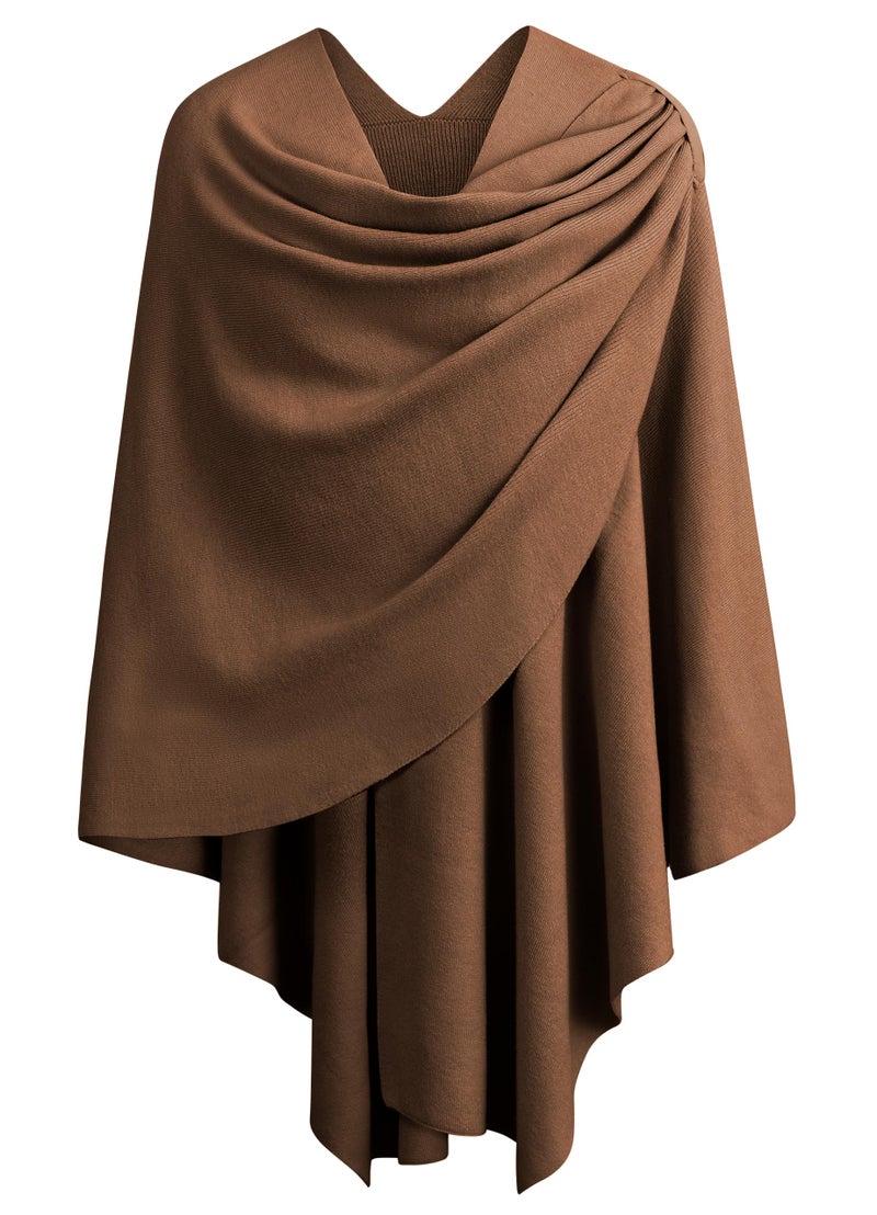PULI Womens Large Cross Front Poncho Sweater Wrap Topper Knitted Elegant Shawls Cape for Fall Winter Caramel - Image 1