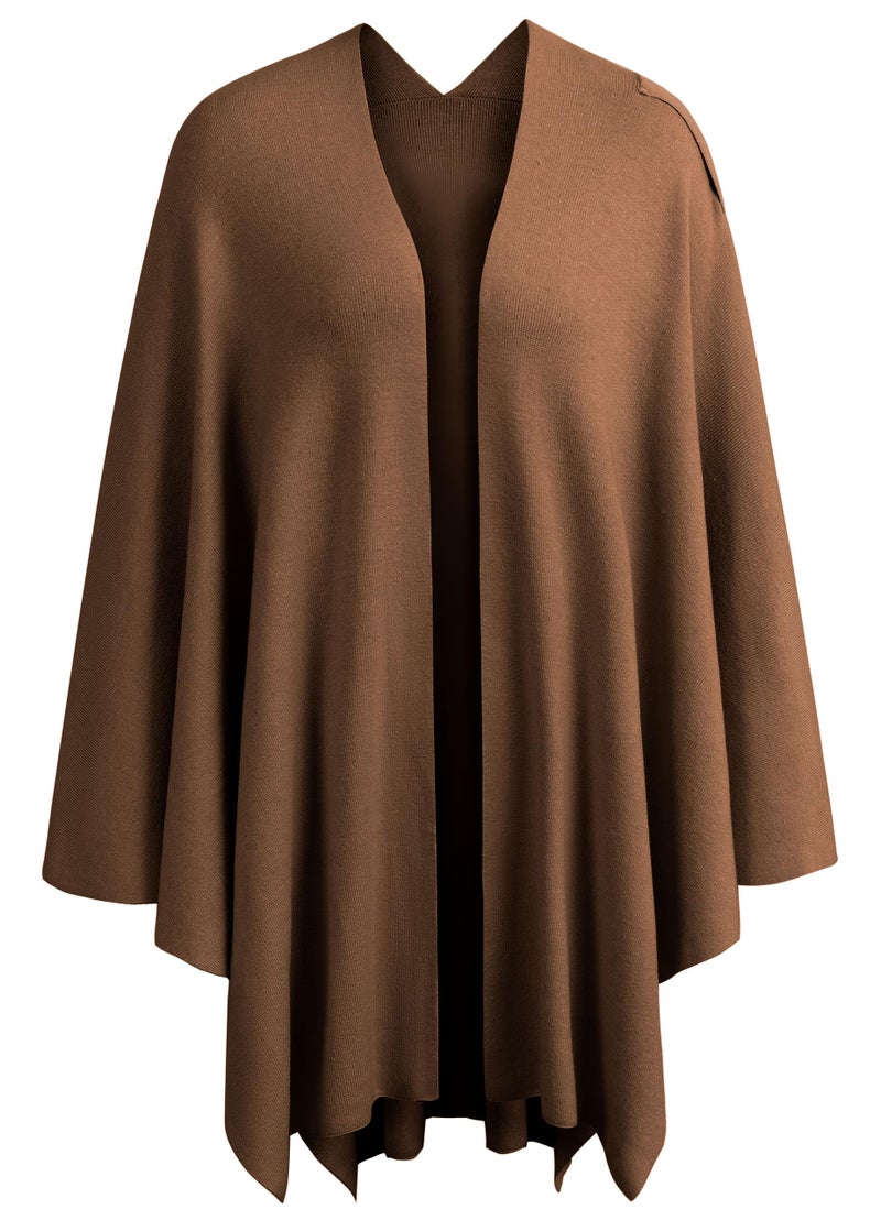 PULI Womens Large Cross Front Poncho Sweater Wrap Topper Knitted Elegant Shawls Cape for Fall Winter Caramel - Image 3