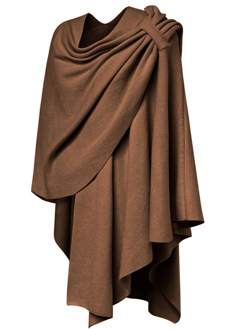 PULI Womens Large Cross Front Poncho Sweater Wrap Topper Knitted Elegant Shawls Cape for Fall Winter Caramel - Image 4