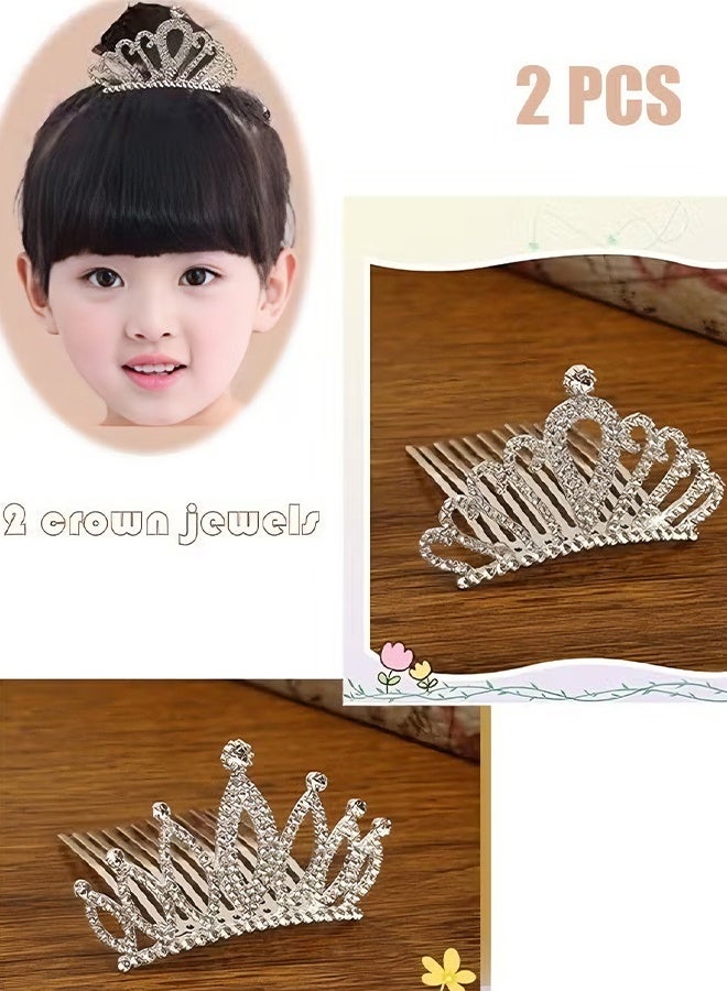 Happy D 2 Pcs Wedding Party Children's Flower Girl Crystal Rhinestone Crown Tiara, Children's Tiara, Princess Crown, Birthday Hairpin, Headband Cute Princess, Suitable for Girls and Brides (Silver) - Image 1