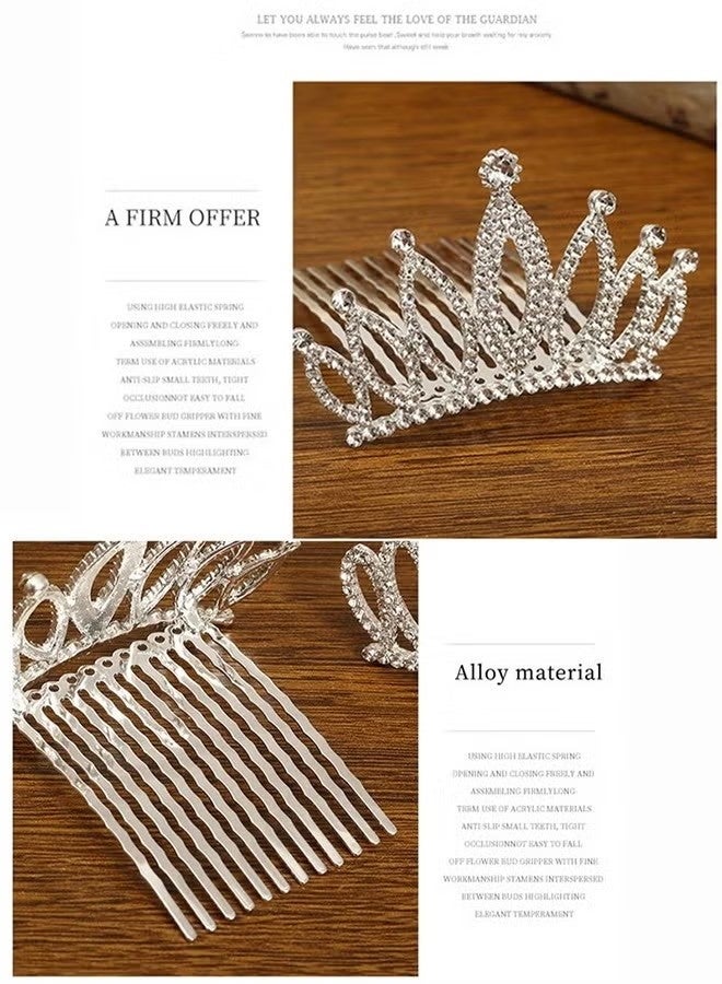 Happy D 2 Pcs Wedding Party Children's Flower Girl Crystal Rhinestone Crown Tiara, Children's Tiara, Princess Crown, Birthday Hairpin, Headband Cute Princess, Suitable for Girls and Brides (Silver) - Image 2