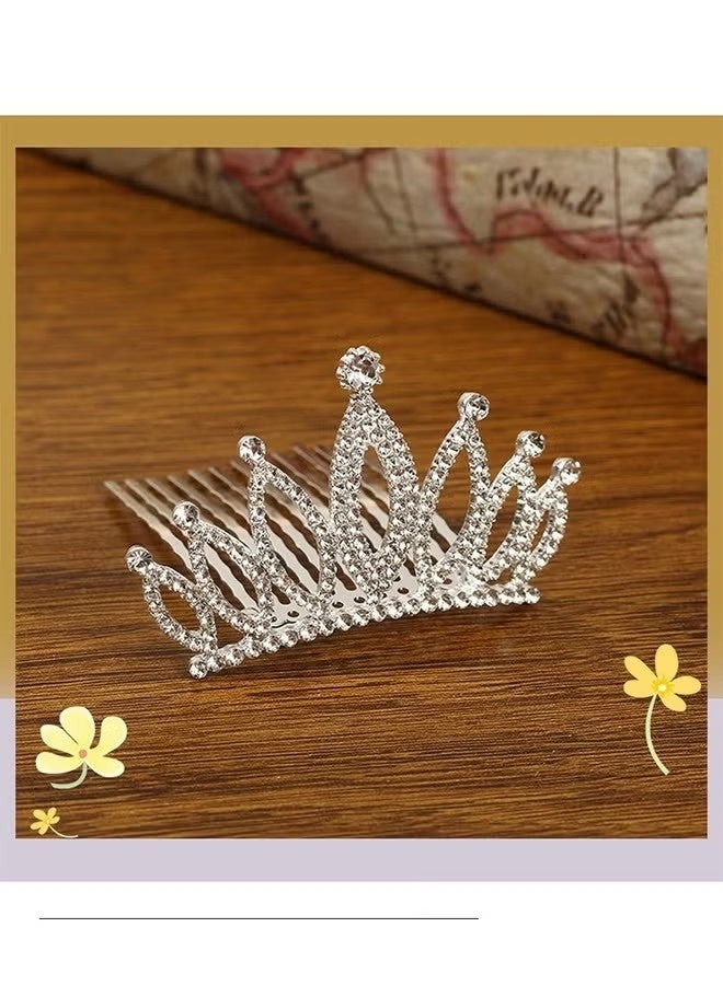 Happy D 2 Pcs Wedding Party Children's Flower Girl Crystal Rhinestone Crown Tiara, Children's Tiara, Princess Crown, Birthday Hairpin, Headband Cute Princess, Suitable for Girls and Brides (Silver) - Image 3