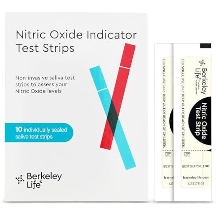 Berkeley Life Nitric Oxide Test Strips - at-Home, Non-Invasive Saliva Testing Kit to Assess Nitric Oxide Levels for Men & Women - 10 Individually Sealed Indicator Strips - Image 1