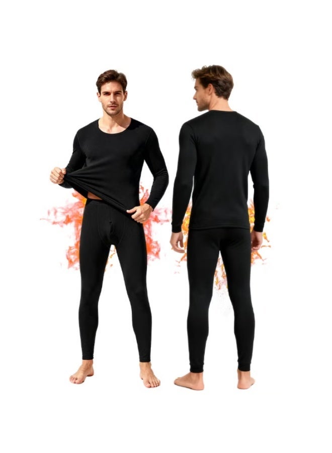 TIKNAL Men’s Thermal Underwear Fleece-Lined Soft Base Layer with Cashmere-Like Feel for Winter Black - Image 1