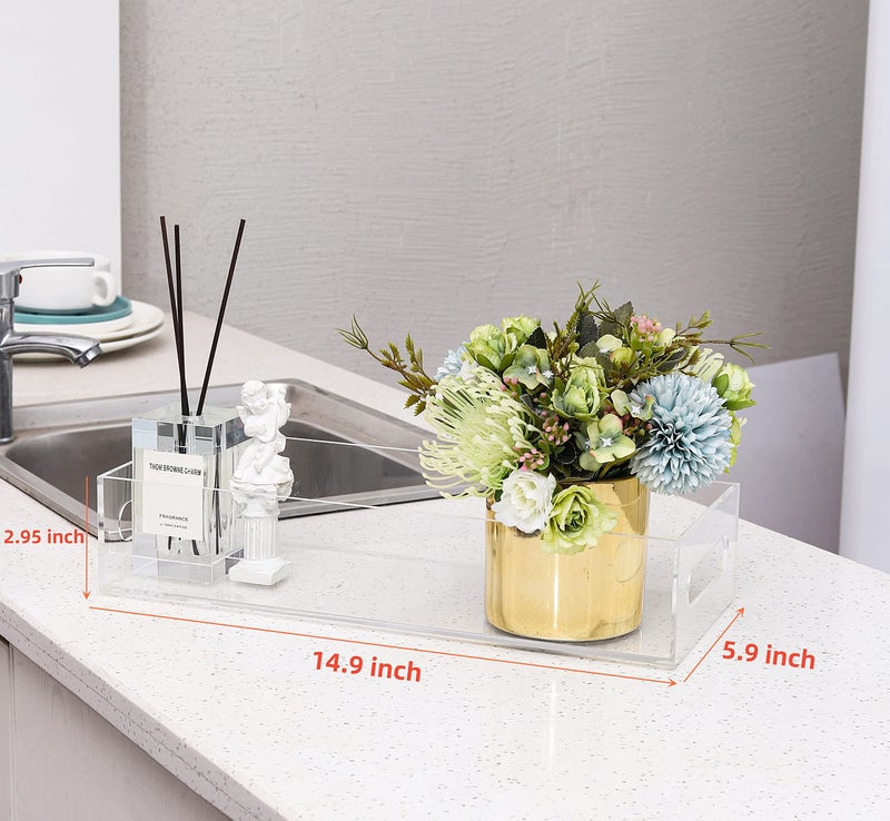 IEEK Toilet Paper Basket,Acrylic Toilet Paper Holder with Storage Modern Bathroom Tray with Handle and Non-Slip Mats for Toilet Tank Top Decorative,Clear Vanity Tray for Home Decorâ€¦ - Image 5
