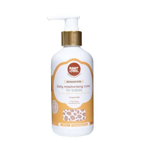 ROOT and SOIL Almond Milk Baby Lotion | Natural & Hypoallergenic | 24-Hour Moisturization | Suitable for Dry & Sensitive Skin | Safe for Newborns | With Kashmiri Mamra Almonds | 210 ml - Image 1