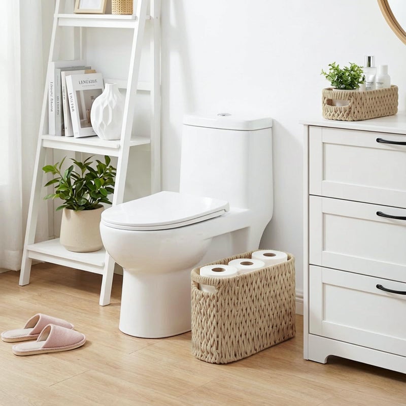 Jukercici Boho Toilet Paper Storage Baskets, Cotton Rope Woven Bathroom Basket Set of 2, Standing Toilet Paper Holder for 6 Mega Rolls,Storage Bins for Toilet Tank Top, Bathroom Organizer Decor (Brown 2 Pack) - Image 5