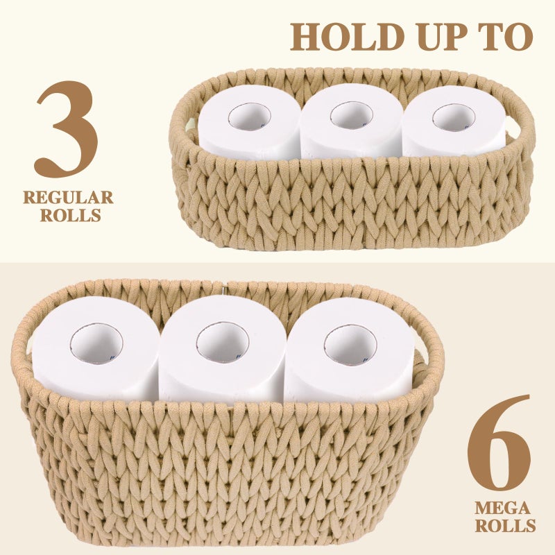 Jukercici Boho Toilet Paper Storage Baskets, Cotton Rope Woven Bathroom Basket Set of 2, Standing Toilet Paper Holder for 6 Mega Rolls,Storage Bins for Toilet Tank Top, Bathroom Organizer Decor (Brown 2 Pack) - Image 4