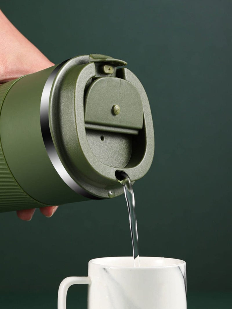 Wosta Travel Mug, Insulated Coffee Cup with Leakproof Lid,Vacuum Insulation Stainless Steel Reusable for Hot Cold Coffee, Non-Slip Protective Cover, (Army Green, 380 Ml & Cleaning Brush) - Image 3