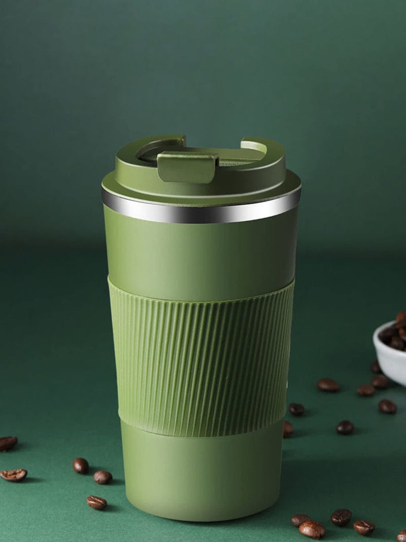 Wosta Travel Mug, Insulated Coffee Cup with Leakproof Lid,Vacuum Insulation Stainless Steel Reusable for Hot Cold Coffee, Non-Slip Protective Cover, (Army Green, 380 Ml & Cleaning Brush) - Image 4