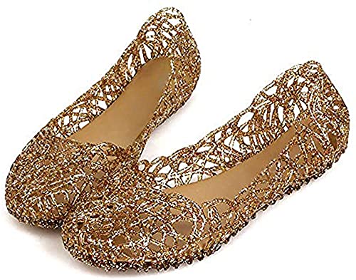 Domucos Cut Out Glitter Sprinkled Jelly Flats Women Shoes Summer Sandals Breathable Outdoor Shoes-gold-7-38… - Image 4