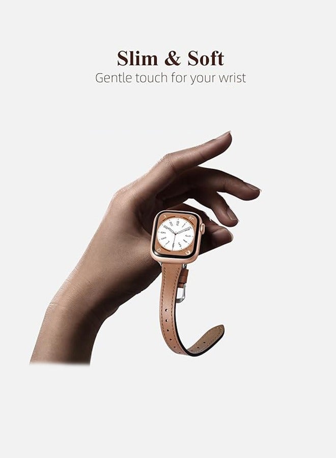 Organizer Slim Leather Bands Compatible with Apple Watch Band 38mm 40mm 41mm,  Top Grain Leather Watch Thin Wristband for iWatch Ultra SE Series 9/ 8/ 7/ 6/ 5/ 4/ 3/ 2/ 1  - Image 4