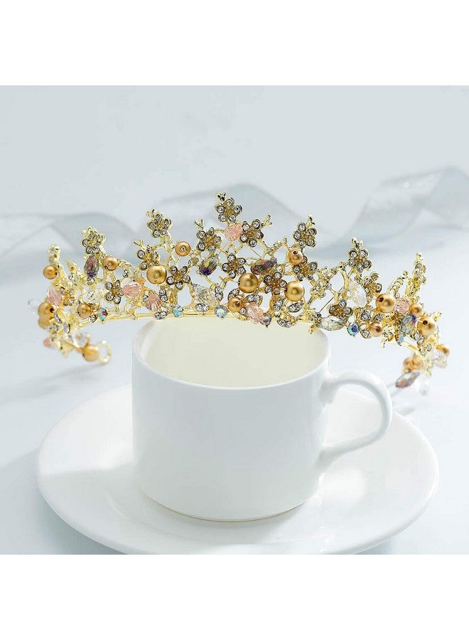 Haloty Baroque Wedding Crown And Tiara Crystal Bride Crown Queen Bridal Tiara Headpieces For Women And Girls (Gold3) - Image 2
