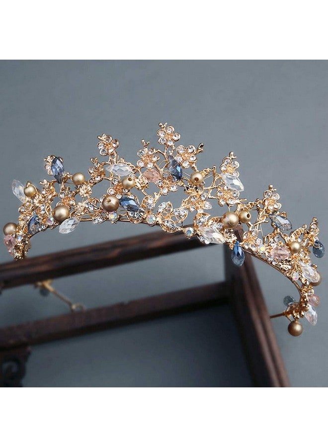 Haloty Baroque Wedding Crown And Tiara Crystal Bride Crown Queen Bridal Tiara Headpieces For Women And Girls (Gold3) - Image 1