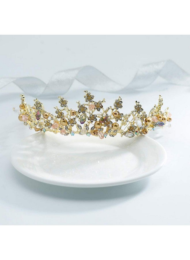 Haloty Baroque Wedding Crown And Tiara Crystal Bride Crown Queen Bridal Tiara Headpieces For Women And Girls (Gold3) - Image 3