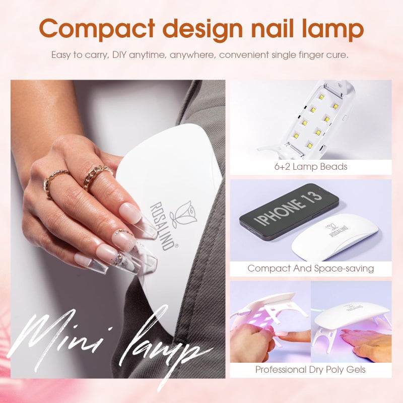 ROSALIND Poly Nail Gel Kit -14 Colors +72 Nail Art Accessories kit Clear Nude Poly Nails Gel Kit Starter Kit with Mini UV Lamp Slip Solution Basic Tools for Beginners with Everything - Image 5