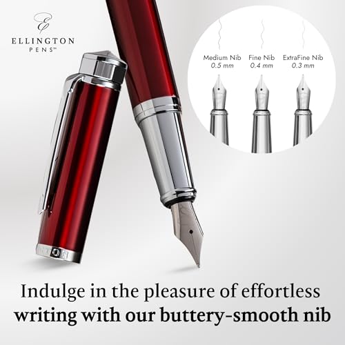 Ellington Pens Luxury Fountain Pen Set - Smooth Medium Nib- Includes 3 Ink Cartridges, Refillable Ink Converter, Gift Box- Fountain Pens For Writing, Calligraphy, Journaling, Sketching (Scarlet Slate) - Image 5