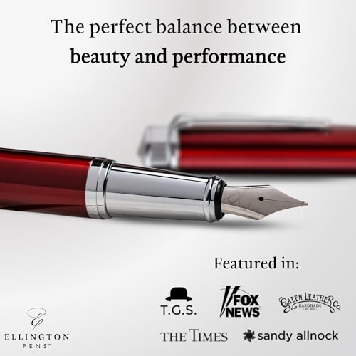 Ellington Pens Luxury Fountain Pen Set - Smooth Medium Nib- Includes 3 Ink Cartridges, Refillable Ink Converter, Gift Box- Fountain Pens For Writing, Calligraphy, Journaling, Sketching (Scarlet Slate) - Image 2